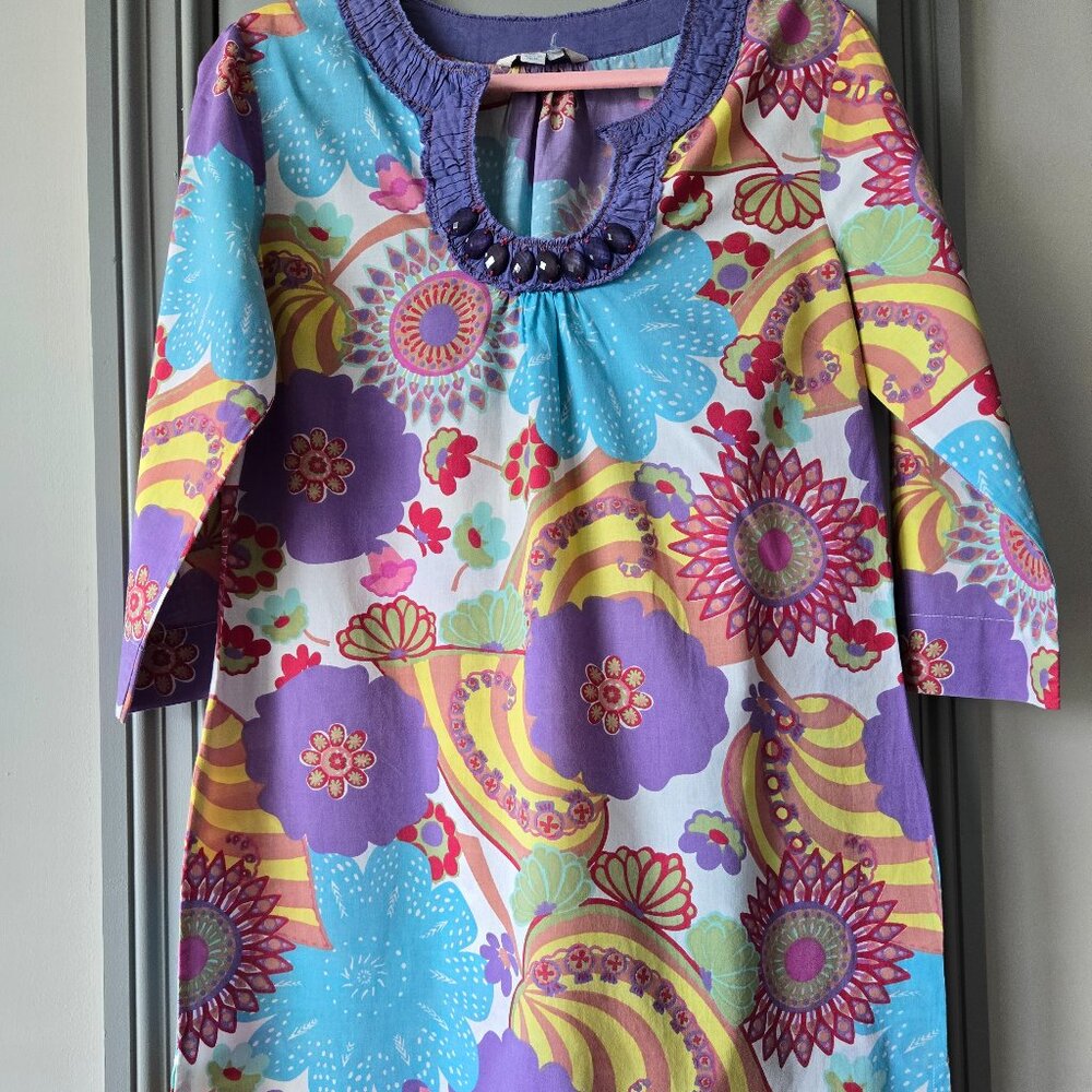 Boden Floral Print Beaded Tunic Dress Size 8